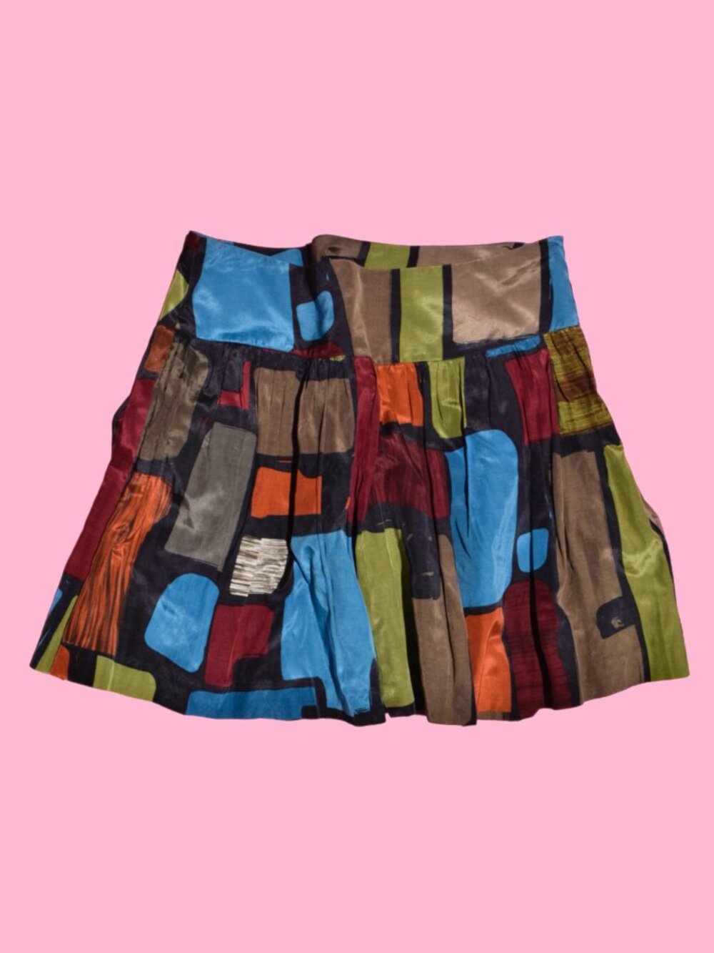 Vintage 2000s Silk and Cotton Abstract Pleated Mini Skirt